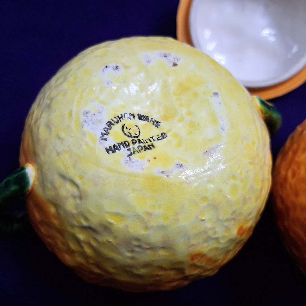 Vintage Maruhon Ware Orange Fruit Creamer And Sugar Bowl Set 1940s Japan - Picture 10 of 14